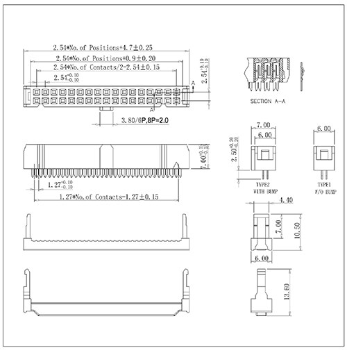 2.54mm IDC插座+SR单面接触（标准型）
